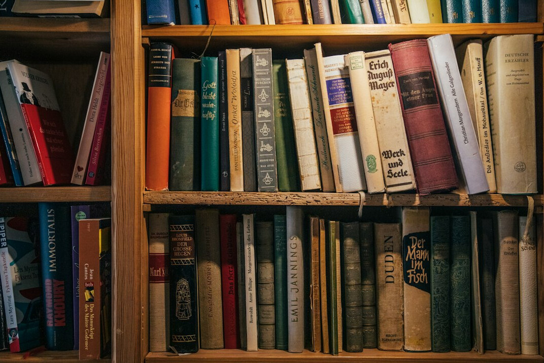 bookshelf with rare books
